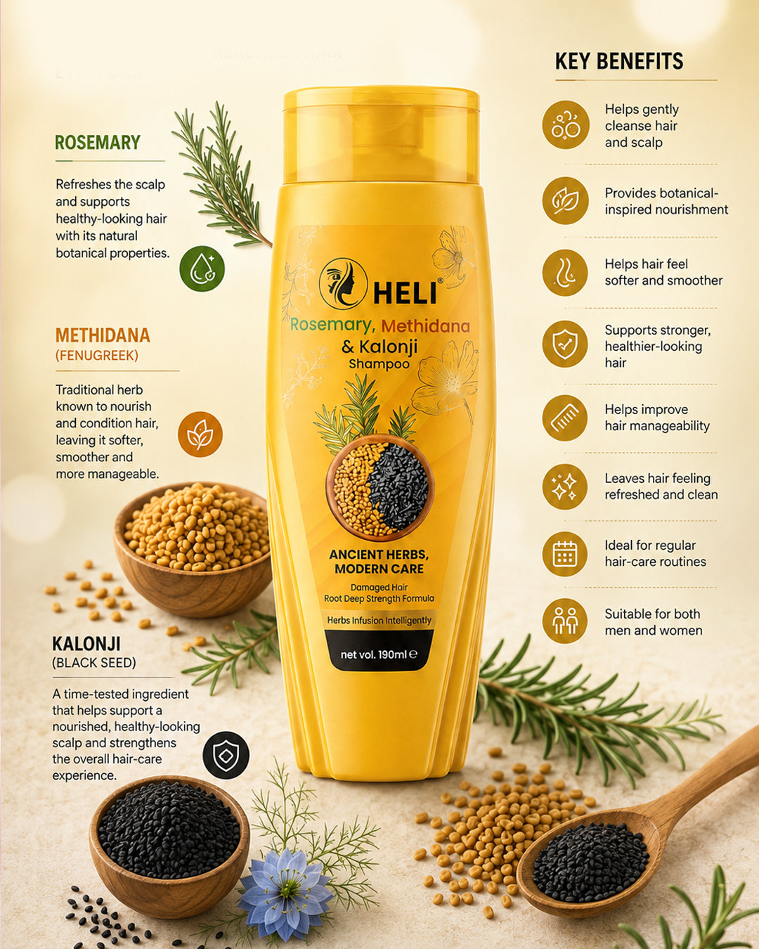 HELI Rosemary, Methidana & Kalonji Shampoo